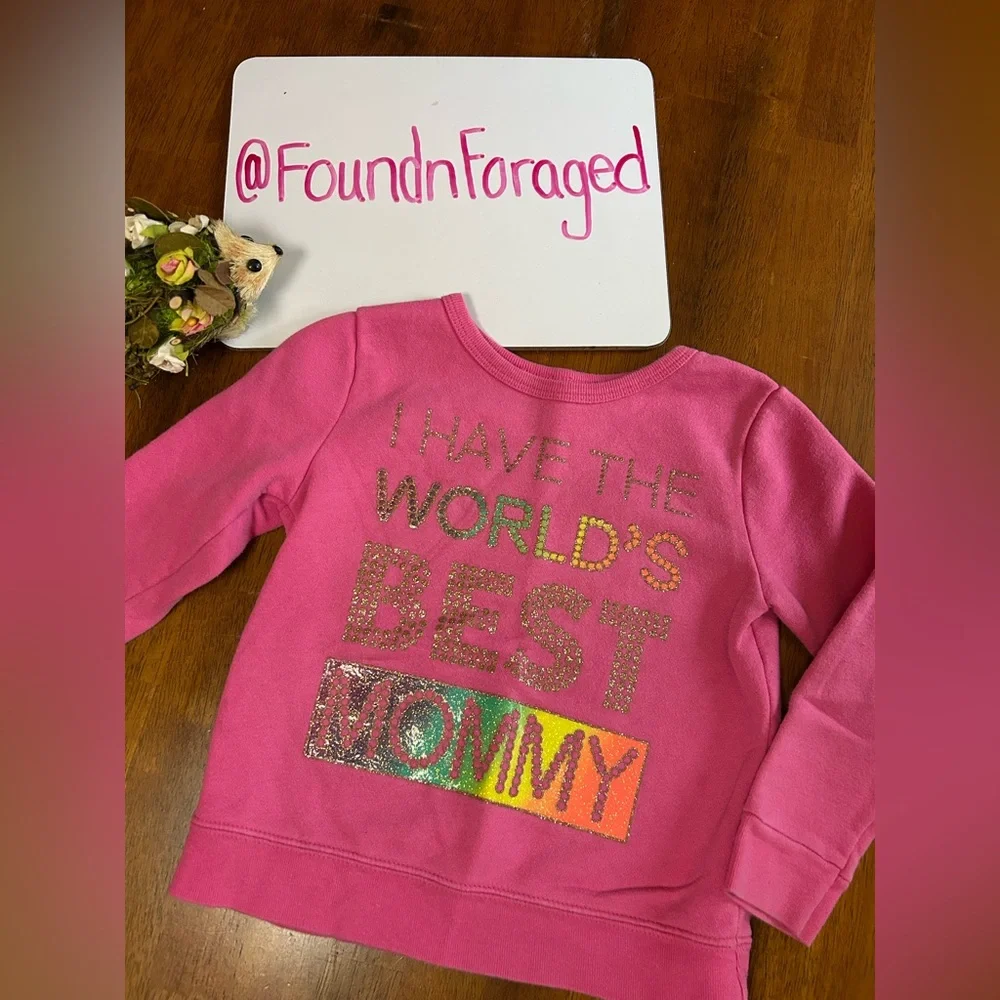 Rainbow Glitter “World’s Best Mommy” Sweatshirt | Hot Pink Fleece | Girls 4T